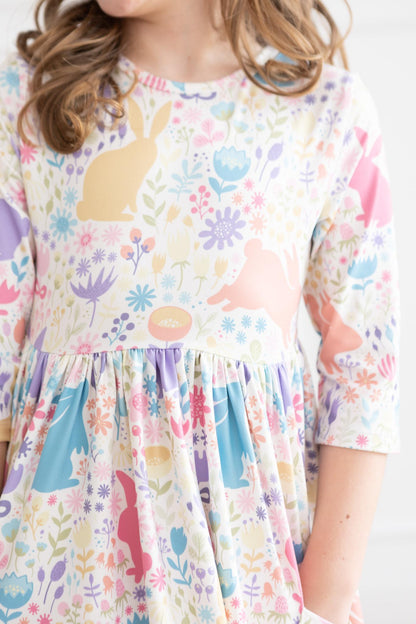 Pastel Floral Bunnies Twirl Dress